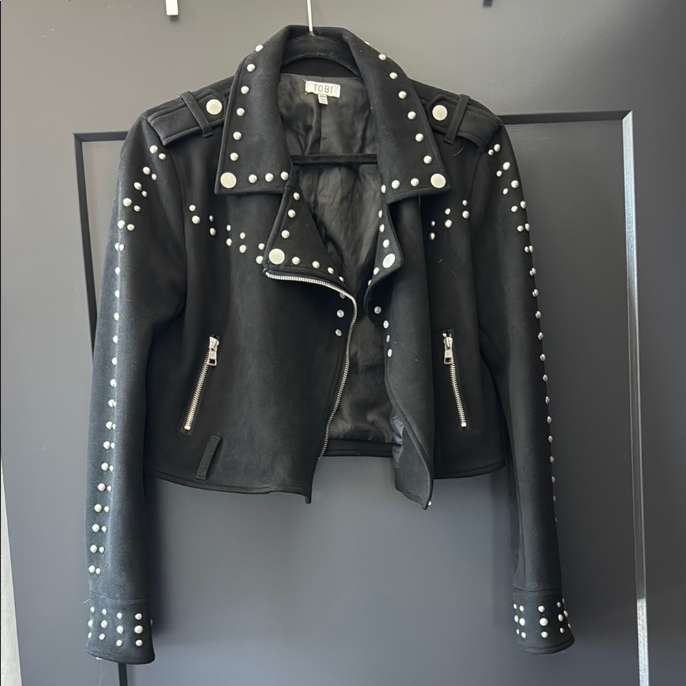 Tobi Black Suede Studded Jacket Sleek and Stylish